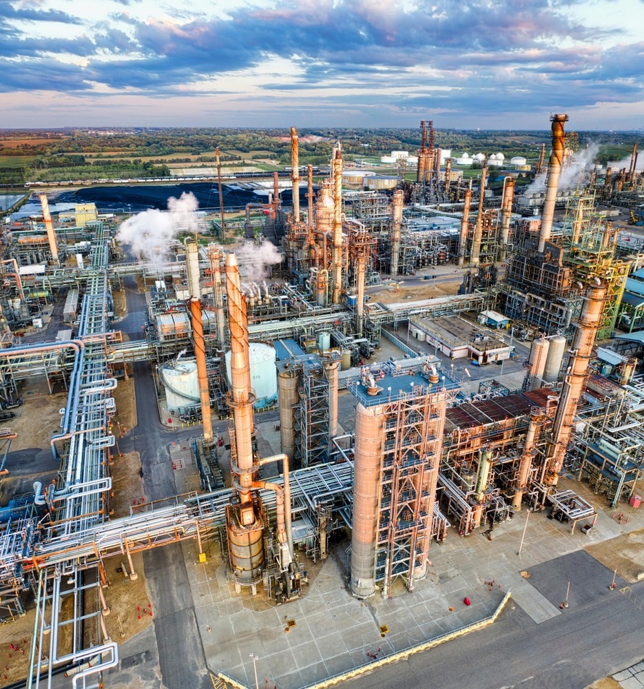 Exterior view of Diako Industrial's modern manufacturing facility with industrial equipment and piping systems