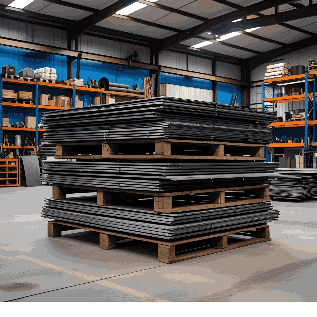 Stacks of iron sheets with different gauges and finishes